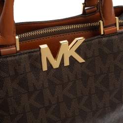 Pre Owned حقيبة ساتشل مايكل مايكل كورس فلورنس جلد وكانفاس مقوى شهير بنية 