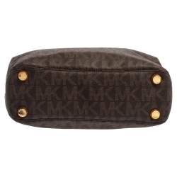 Pre Owned حقيبة ساتشل مايكل مايكل كورس فلورنس جلد وكانفاس مقوى شهير بنية 