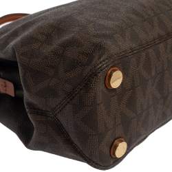 Pre Owned حقيبة ساتشل مايكل مايكل كورس فلورنس جلد وكانفاس مقوى شهير بنية 