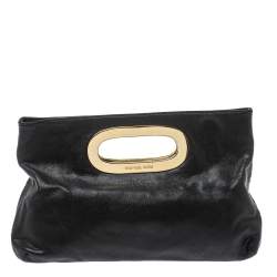 مملوكة مسبقًا MICHAEL Michael Kors Black Leather Berkley Clutch