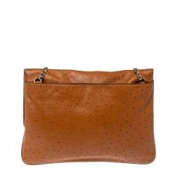 Pre Owned MICHAEL Michael Kors Brown Ostrich Embossed Leather Turnlock Flap Shoulder Bag