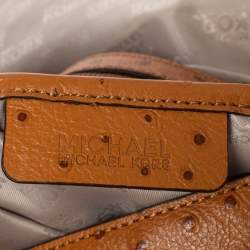 Pre Owned MICHAEL Michael Kors Brown Ostrich Embossed Leather Turnlock Flap Shoulder Bag