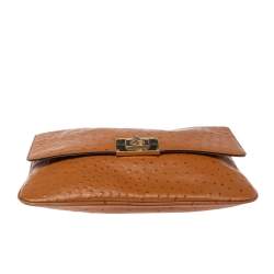 Pre Owned MICHAEL Michael Kors Brown Ostrich Embossed Leather Turnlock Flap Shoulder Bag