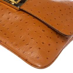 Pre Owned MICHAEL Michael Kors Brown Ostrich Embossed Leather Turnlock Flap Shoulder Bag