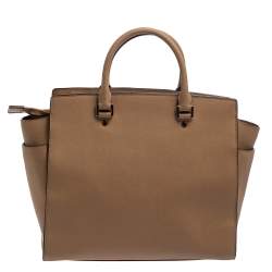 Pre Owned MICHAEL Michael Kors Beige Leather Large Selma Tote
