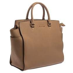 Pre Owned MICHAEL Michael Kors Beige Leather Large Selma Tote