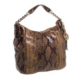 Pre Owned حقيبة مايكل مايكل كورس جلد ثعبان بني نمط منقوش