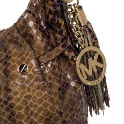 Pre Owned حقيبة مايكل مايكل كورس جلد ثعبان بني نمط منقوش