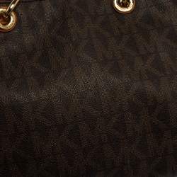 Pre Owned MICHAEL Michael Kors Brown Signature Coated Canvas Medium Cynthia Satchel