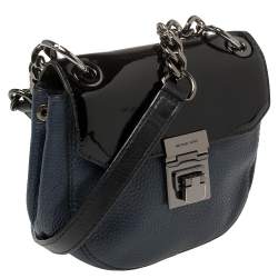 Pre Owned MICHAEL Michael Kors Blue/Black Patent and Leather Mini Cecelia Crossbody Bag