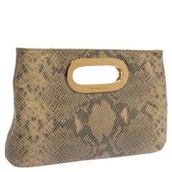 Pre Owned MICHAEL Michael Kors Beige/Black Snakeskin Effect Leather Berkley Clutch