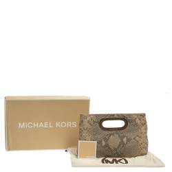 Pre Owned MICHAEL Michael Kors Beige/Black Snakeskin Effect Leather Berkley Clutch