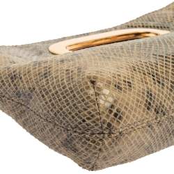 Pre Owned MICHAEL Michael Kors Beige/Black Snakeskin Effect Leather Berkley Clutch