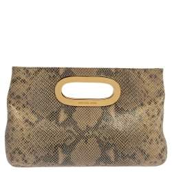Pre Owned MICHAEL Michael Kors Beige/Black Snakeskin Effect Leather Berkley Clutch