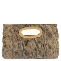 Pre Owned MICHAEL Michael Kors Beige/Black Snakeskin Effect Leather Berkley Clutch