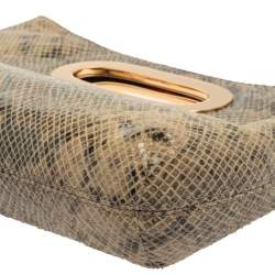 Pre Owned MICHAEL Michael Kors Beige/Black Snakeskin Effect Leather Berkley Clutch