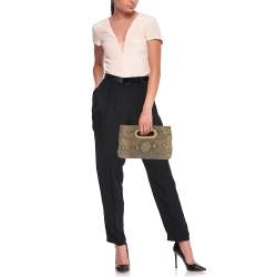 Pre Owned MICHAEL Michael Kors Beige/Black Snakeskin Effect Leather Berkley Clutch