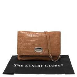 مملوكة مسبقًا MICHAEL Michael Kors Brown Croc Embossed Leather Sloan Shoulder Bag