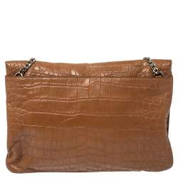 م ملوكة مسبقًا MICHAEL Michael Kors Brown Croc Embossed Leather Sloan Shoulder Bag