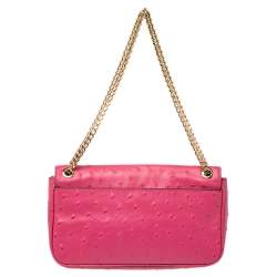 Pre Owned MICHAEL Michael Kors Fuchsia Embossed Ostrich Leather Zinnia Shoulder Bag