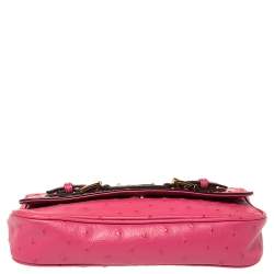 Pre Owned MICHAEL Michael Kors Fuchsia Embossed Ostrich Leather Zinnia Shoulder Bag