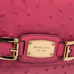 Pre Owned MICHAEL Michael Kors Fuchsia Embossed Ostrich Leather Zinnia Shoulder Bag