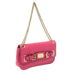Pre Owned MICHAEL Michael Kors Fuchsia Embossed Ostrich Leather Zinnia Shoulder Bag