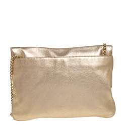 Pre Owned MICHAEL Michael Kors Metallic Gold Leather Turnlock Crossbody Bag