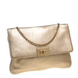 Pre Owned MICHAEL Michael Kors Metallic Gold Leather Turnlock Crossbody Bag