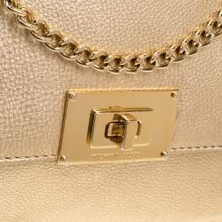 Pre Owned MICHAEL Michael Kors Metallic Gold Leather Turnlock Crossbody Bag
