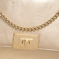 Pre Owned MICHAEL Michael Kors Metallic Gold Leather Turnlock Crossbody Bag