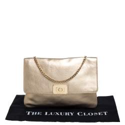 Pre Owned MICHAEL Michael Kors Metallic Gold Leather Turnlock Crossbody Bag