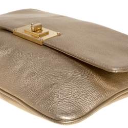 Pre Owned MICHAEL Michael Kors Metallic Gold Leather Turnlock Crossbody Bag