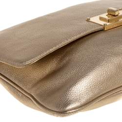 Pre Owned MICHAEL Michael Kors Metallic Gold Leather Turnlock Crossbody Bag