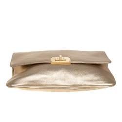 Pre Owned MICHAEL Michael Kors Metallic Gold Leather Turnlock Crossbody Bag