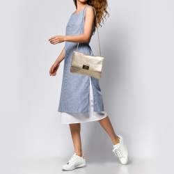 Pre Owned MICHAEL Michael Kors Metallic Gold Leather Turnlock Crossbody Bag