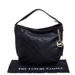 Pre Owned MICHAEL Michael Kors Black Leather Tassel Hobo 