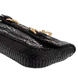 Pre Owned MICHAEL Michael Kors Black Python Effect Leather Hamilton Flap Shoulder Bag