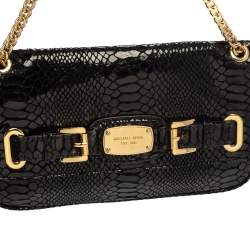 Pre Owned MICHAEL Michael Kors Black Python Effect Leather Hamilton Flap Shoulder Bag