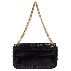Pre Owned MICHAEL Michael Kors Black Python Effect Leather Hamilton Flap Shoulder Bag