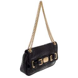 Pre Owned MICHAEL Michael Kors Black Python Effect Leather Hamilton Flap Shoulder Bag