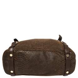 Pre Owned MICHAEL Michael Kors Dark Brown Python Embossed Leather Bedford Tote
