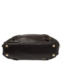 Pre Owned MICHAEL Michael Kors Dark Brown Leather Braided Handle Satchel