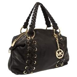 Pre Owned MICHAEL Michael Kors Dark Brown Leather Braided Handle Satchel