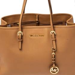 Pre Owned MICHAEL Michael Kors Tan Leather Jet Set Travel Tote 