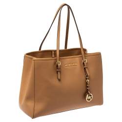Pre Owned MICHAEL Michael Kors Tan Leather Jet Set Travel Tote 