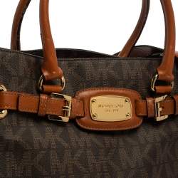 Pre Owned MICHAEL Michael Kors Brown Signature Coated Canvas and Leather Hamilton Tote