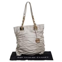 MICHAEL Michael Kors White Pleated Leather Chain Tote