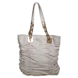 MICHAEL Michael Kors White Pleated Leather Chain Tote