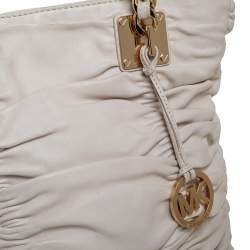 MICHAEL Michael Kors White Pleated Leather Chain Tote